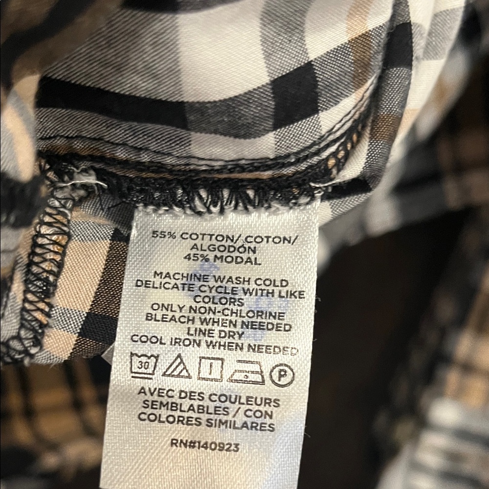 LOFT Women's Black and Brown Plaid Button Down Shirt - Picture 5 of 5